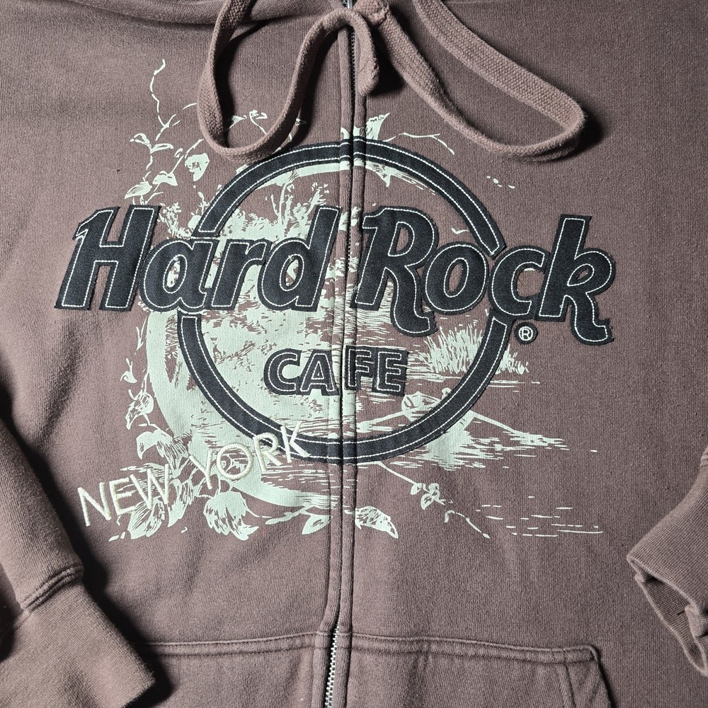 Vintage Hard Rock Cafe New York Brown Hoodie Full Zip Jacket Men's Size XL - Picture 2 of 7